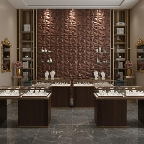 Image of Kayra Decor 3D Wall Panel PVC Diamond Design, Red Copper Rust Color 19.7 inch X 19.7 inch (Pack of 12) - Covers 32.28 Sq. Ft.