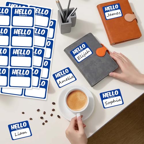 Image of 256 Pcs Name Tags Sticker 3 inchx2.5 inch Hello My Name is Stickers, Blue Name Labels Adhesive Identification Name Badges for School, Office, Meeting, Family Parties, Mailing