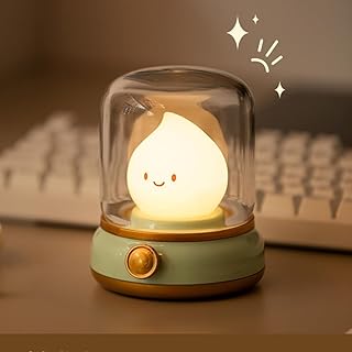 Desktop LED Decorative Light USB Rechargeable 1800K 3000K Warm Light Silicone Flame Amber Light Sleep Soothing Cartoon Silicone Sleep Night Lamp Bedroom Creative Children Gift, Green