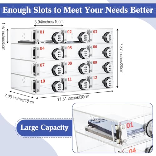 Reallnaive 12 Slots Cell Phone Locker with Combination Lock, Cell Phone Storage for Classroom, Clear Acrylic Storage Cabinet Bin, Wall Mounted for School Students Office Factory Employees by Reallnaive - Image 2