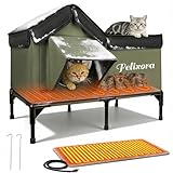 Heated Cat House for Outside, Weatherproof Insulated Winter Shelter with Elevated Base & Clear Window Magnetic Escape Door for Safety, Covered, Large Outdoor Cat Shelter for Stray, Barn Cats