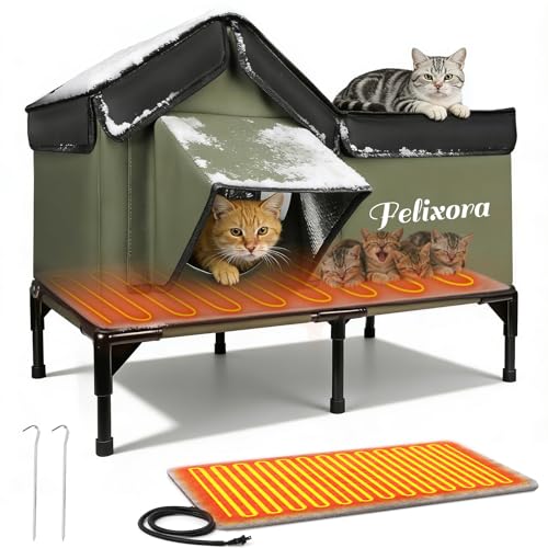 Heated Cat House for Outside, Weatherproof Insulated Winter