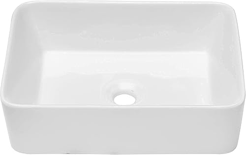 Miniatura 50 de Fregadero de baño de porcelana de cerámica rectangular de 24 x 14 pulgadas sobre mostrador, lavabo de arte blanco y negro Blanco