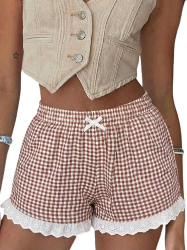 Image of Boxer Shorts for Women Pajama Gingham Shorts Casual Lounge Sleep Plaid Y2K Beach Bottoms for 2026 Summer