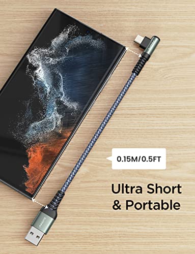 Image of AINOPE 2-Pack 0.5ft USB C Cable, 3.1A Fast Charging, Right Angle, Durable Nylon Braided, Compatible with Galaxy S22 S21 Plus S20, Note 10 9 LG, Type C Charger