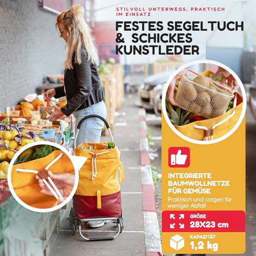 TrayTrol Einkaufstrolley klappbar mit Treppenläufer - Einkaufen ohne Schleppen - Einkaufswagen, Einkaufsroller, Trolley Shopper, Einkaufstasche Rollen, Hackenporsche, Shopping Trolley Bag (gelb/rot) – Bild 4