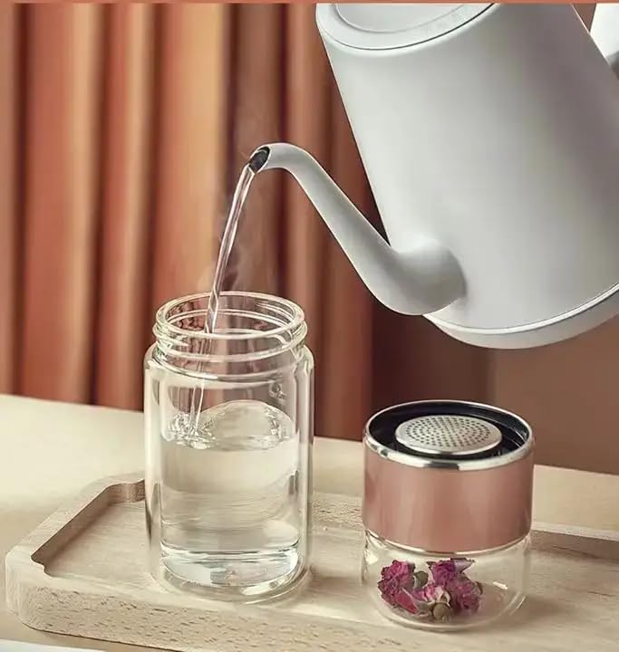 Image of 350ML Double-Layered Insulated Glass Tea Infuser Bottle | Tea & Water Separation Design for Loose Tea, Detox, & Fruit Water | Portable Glass Cup for Travel, Camping & Gifting