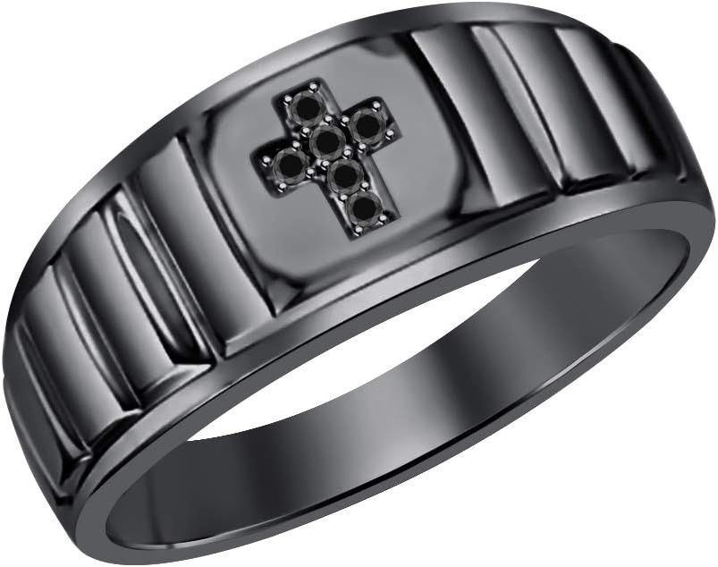 Rolex Look 14k Black Gold Plated Gemstone Cross Ring For Mens.