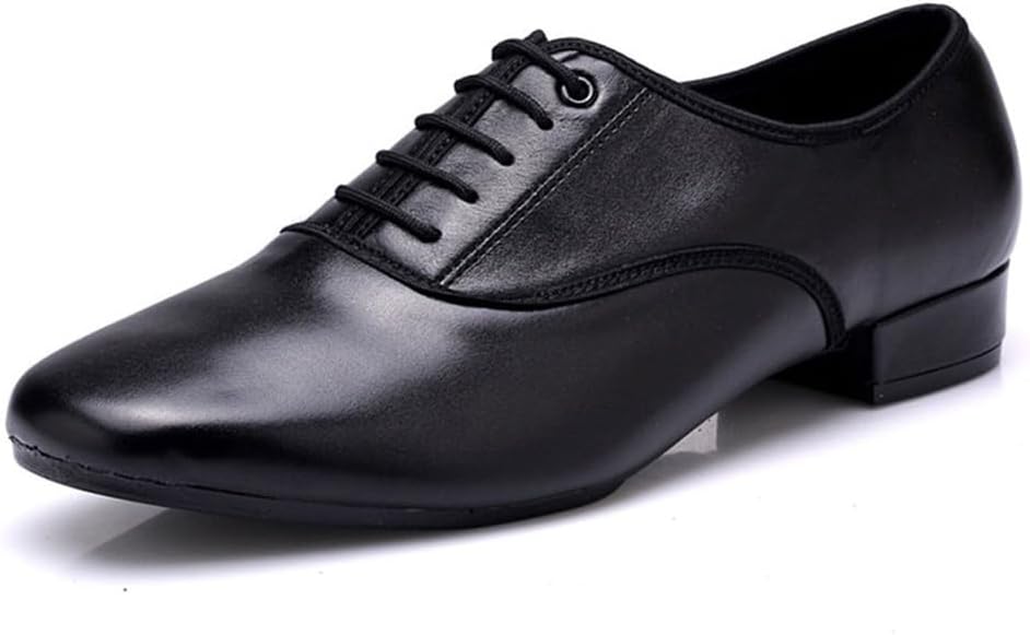 Mens Ballroom Dance Shoes Outdoor Lace-Up Leather Performance Latin Dancing Shoes for Walking Casual