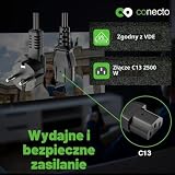 conecto Kabel zasilający, wtyczka ochronna 90° do gniazda IEC C13, prosty, kabel do urządzeń nieogrzewających, europejski kabel zasilający do urządzeń gospodarstwa domowego, 1,00 m, czarny