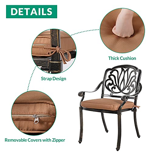 Vivijason 3-Piece Patio Furniture Dining Set, All-Weather Cast Aluminum Outdoor Bistro Set, Include 2 Chairs, 2 Cushions And 31" Round Table W/Umbrella Hole For Balcony, Lawn, Garden, Backyard #TOP3
