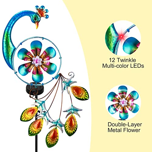 Johoo Solar Decorative Garden Lights Peacock Metal Stake With 12 Multi-Color Leds Windmills For Garden Patio Lawn #TOP3