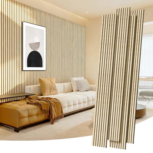 RITOLLO Wood Panels for Wall, Acoustic Wall Panels 92.5 x 11 in, 4 Pack, 3D Wood Slat Sound Absorbing Panels for Interior Wall Decor, Home Office Studio (Oak)
