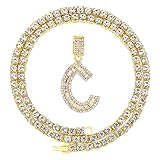 FW Jewelry - Collar con colgante de letra inicial de diamantes de imitación en plata y oro con diseño de hip hop de 20 pulgadas para hombre y mujer