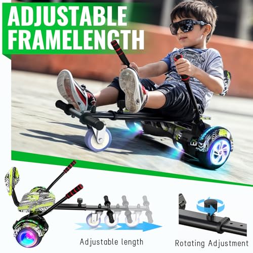 SISIGAD Hoverboard, Scooter Sitzbefestigung Combo mit Bluetooth Corlorful LED Lights, einstellbare Rahmenlänge für Kinder