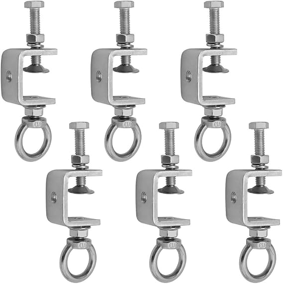 6 Pieces 1 Inch 25mm Stainless Steel C-Clamps Beam Clamp with M8 Ring,I-Beam U-Clamps Design