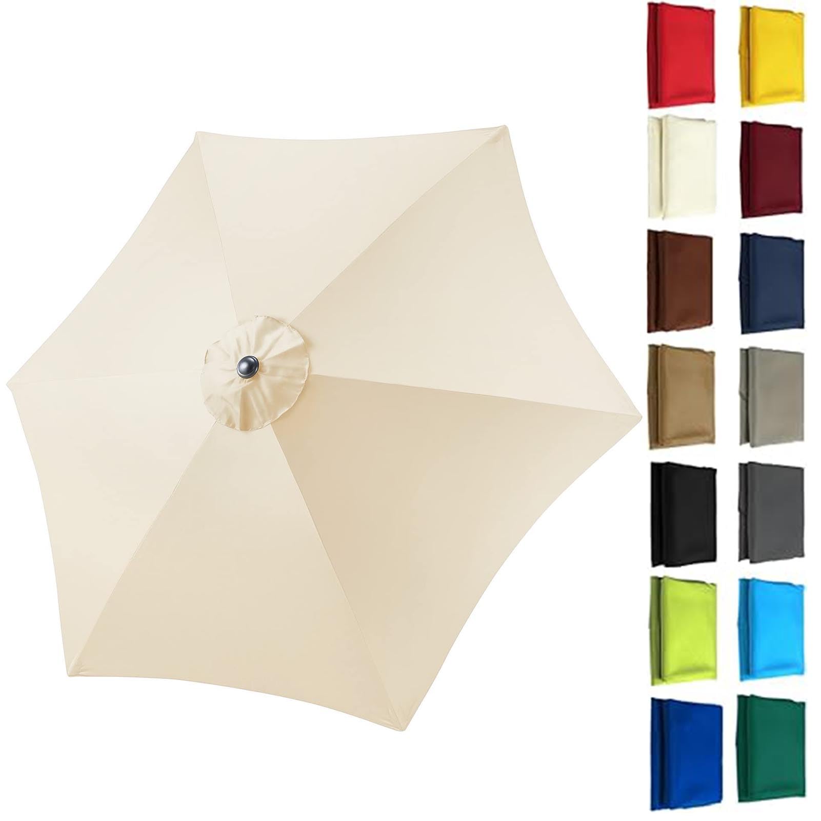 Replacement Parasol Canopy 2M 2.3M 2.5M 2.7M 3M Hexagonal 6 Arms UV 30+ Protection For Garden Umbrella Replacement Cloth Garden Canopy Cover Replacement Cover (Beige,6 ribs-2.7m(8.8ft))