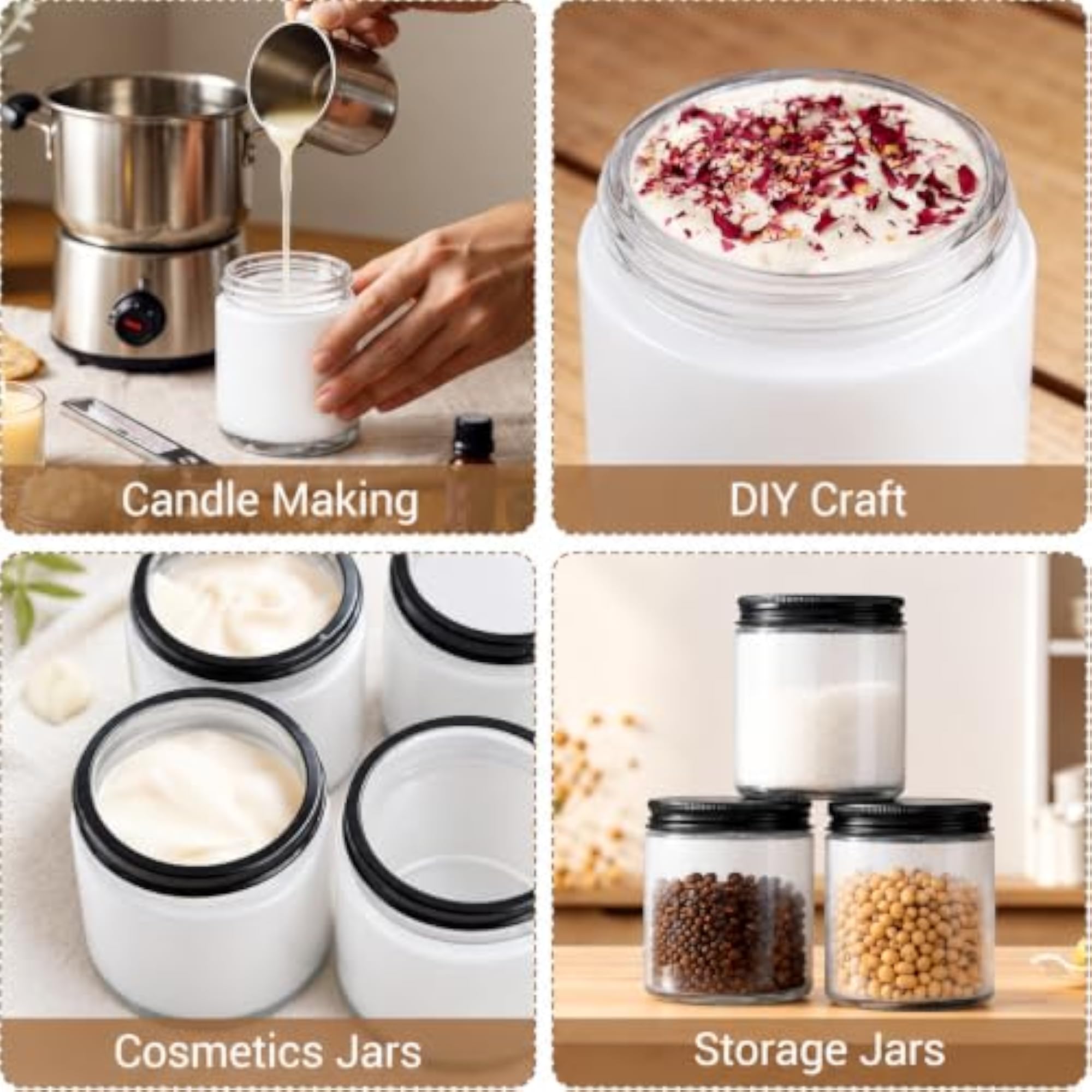 12pc Amber Glass Candle Jars with Lids for Candle Making