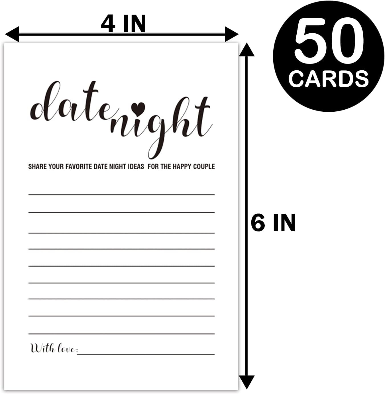 50 Date Night Ideas Cards-Advice and Wishes Cards -Date Night Ideas Great Gifts for Bridal Shower, Wedding, Bride and Groom, Bachelorette Party,4 x 6 Inches.