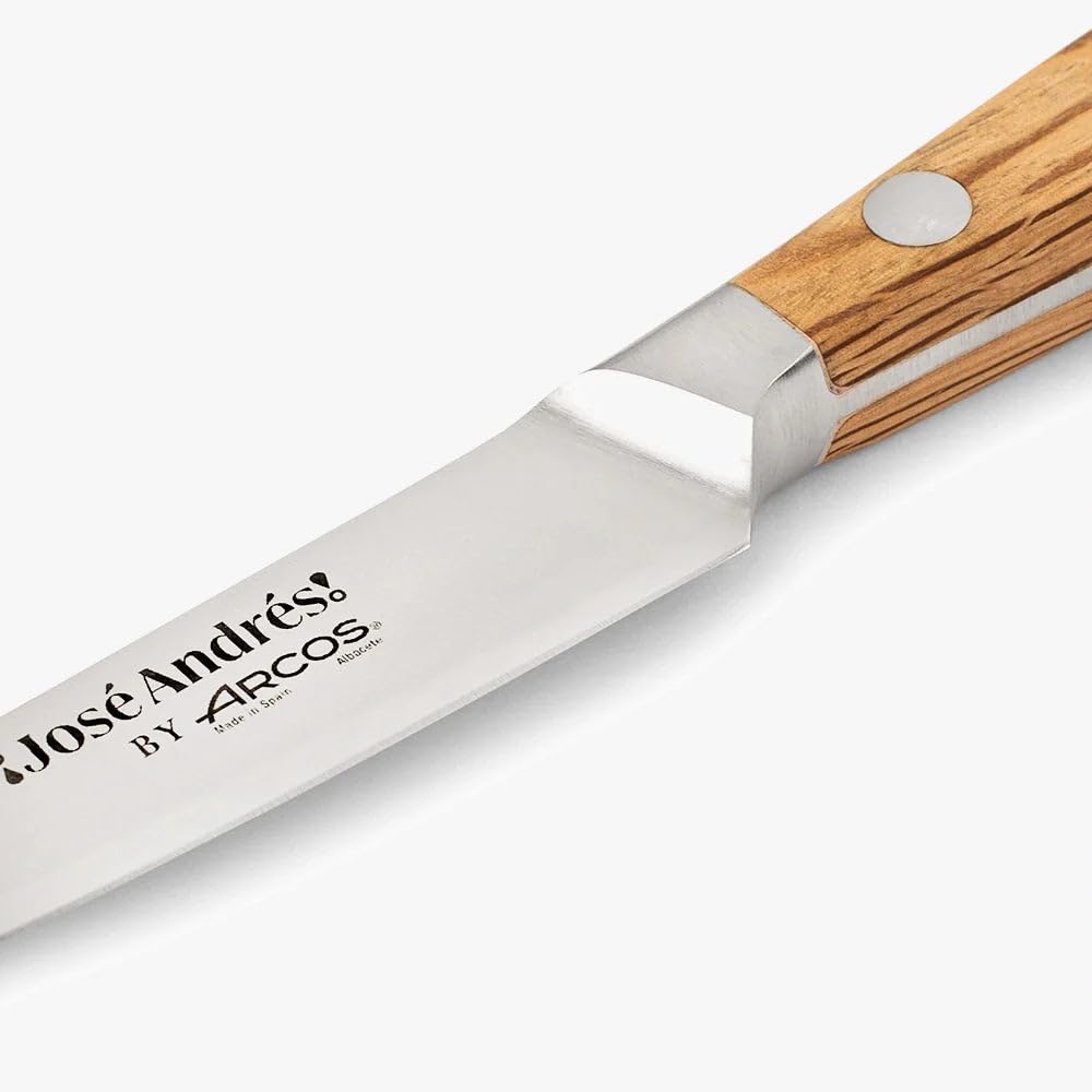 Arcos by Chef José Andrés | Schälmesser 10 cm geschmiedet für Obst und Gemüse | Klinge aus Nitrum-Edelstahl mit Seidenrand Plus | Griff aus heller Eiche