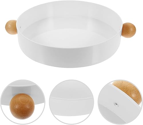 Miniatura 8 de Cabilock Bandeja de madera maciza Placa de fruta redonda Bandeja de almacenamiento decorativa