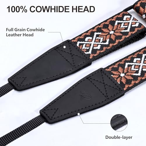 Image of Padwa Lifestyle Adjustable Camera Strap - 1.5 inch Top Layer Cowhide Head Camera Straps for Photographers, Cotton Adjustable Neck Shoulder & Crossbody Strap Quick Release for All Cameras and Binoculars