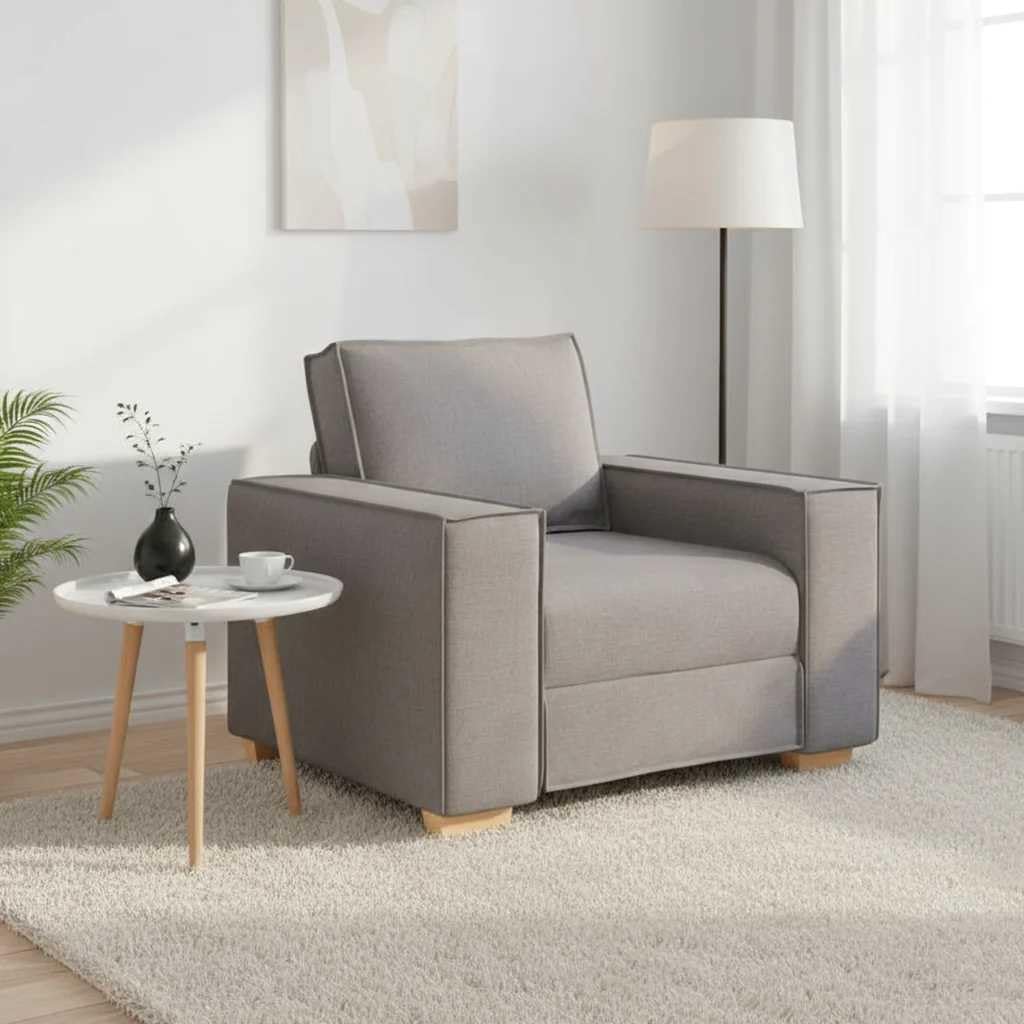 Sofa krzesło w kolorze szarobrązowym (taupe), 60 cm, z szerokimi podłokietnikami, wytrzymała rama drewniana, przytulny fotel wypoczynkowy do salonu i biura, wygodny mebel tapicerowany