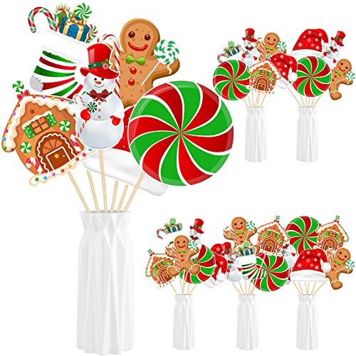 Woanger 24 Pieces Christmas Picks Snowman Santa Hat Lollipop Gingerbread