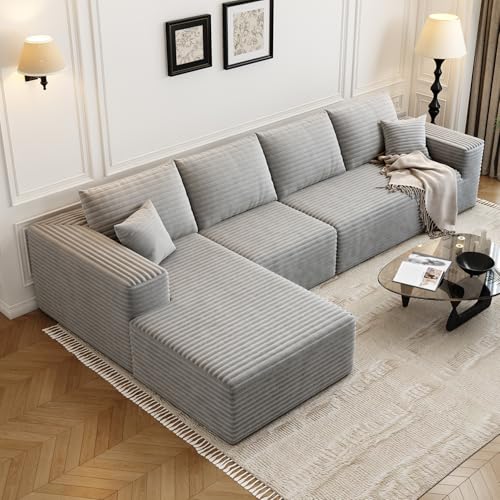 Image of 135.4 inch Cloud Modular Sectional Sofa Couch with L-Shape Chaise,Modern Minimalist Upholstered Couches for Living Room Bedroom,Deep Seat Corner Couch,No Assembly Required (Grey,Left Facing Chaise)