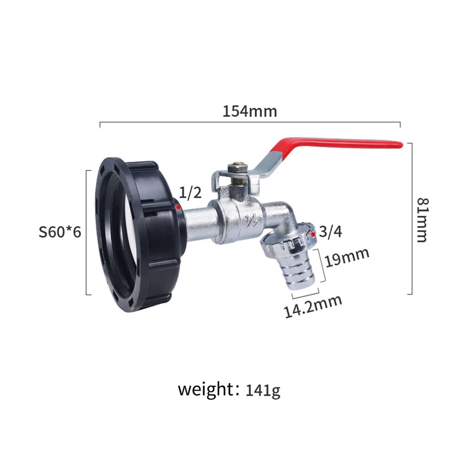 złącze kranu, Złącze kranu do zbiornika IBC z gwintem grubym S60x6 X 1/2'' 3/4'' Adapter do złącza wodnego 1 szt.