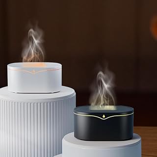 Flame Effect Aromatherapy Diffuser, Colorful Light Essential Oil Diffuser, Quiet Cool Mist Humidifier with Auto Shut-Off for Bedroom, Office, Yoga, Spa (Black/White)