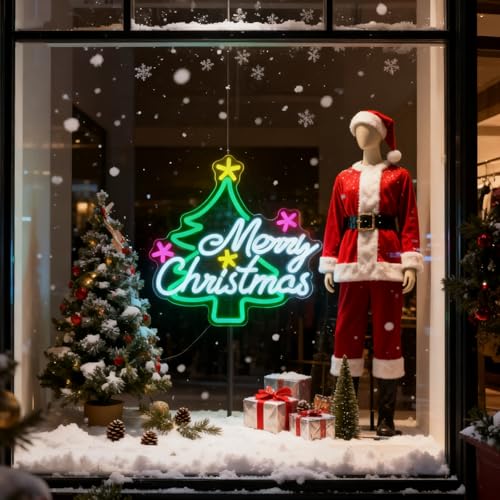 Image of 24 Inch Custom Merry Christmas Neon Sign, Led Signs for Wall, Neon Christmas Decorations for Window Bedroom Bar Coffee Shop Indoor Business