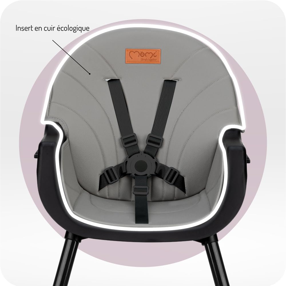 MoMi REKI Chaise Haute Bébé 3 en 1 Noir, Évolutive avec Plateau Réglable, Harnais de Sécurité, Repose-pieds, Dossier Confortable, Jouet Inclus