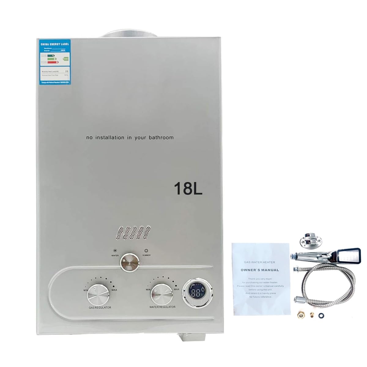 MECUTP 18L LPG Propane Gas Tankless Instant Water 4.8 GPM Hot Water Heater  Tankless Instant Boiler Digital Display w/Shower 36KW - Amazon.com
