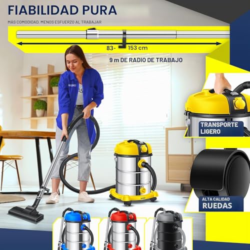 Miniatura 5 de Masko Aspirador Industrial, Aspirador En Seco Y Húmedo, Acero Inoxidable 2300w Enchufe Función De Soplado Aspirador En Seco Y Húmedo Aspirador Industrial Con Y Sin Bolsa, Amarillo