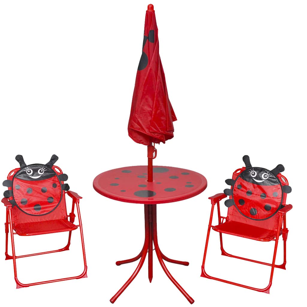 Salon de jardin pour enfants, avec parasol, une variété de motifs de dessins animés, coins arrondis, 38 x 28 x 50 cm (l x p x h), chaise pliante, table, chaises de jardin pour enfants