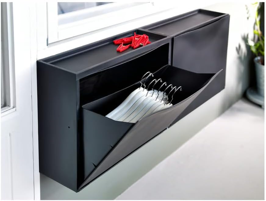Wall-Mounted Shoe Storage Cabinet with 2 Compartments, Space Saving Design, Entryway Organizer, Black, 20.5x7.1x15.4 Inches