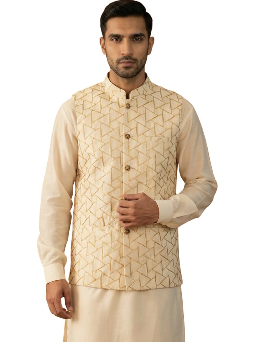 Embroidered Silk Blend Nehru Jacket-image-16