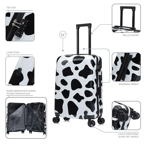Image of InUSA Prints 26.82 inch Hardside Suitcase, 4-Wheeled Spinner, TSA Checkpoint Friendly, Cow Animal Print (IUAPC00M-COW)