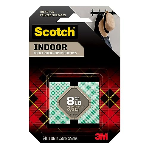Scotch Mounting, Fastening & Surface Protection ndoor Mounting Squares, 1-in x 1-in, White, 24-Squares (111-24)