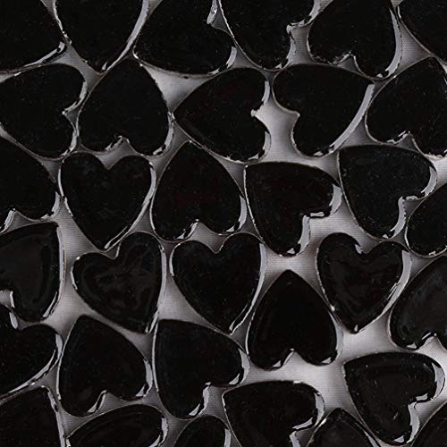 Mosaic Tiles - 48 Pieces Glass Mosaic Pieces, Mosaic Chips, Stained Glass Mosaic, Textured Glass Mosaic, for Decoration, Craft, DIY Art Projects, Love Heart 2.2x2.3 cm - Black