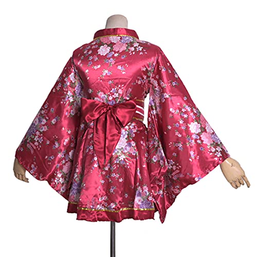 Image of HUAHUA Women's Sexy Short Kimono Dress Floral Print Japanese Traditional Geisha Robe Bathrobe Skirt Belt Outfit