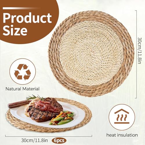 Round Placemats Set of 6, 30cm Table Mats Woven Rattan Placemats Water Hyacinth Handmade Place Mats for Table Kitchen Dining Home Wedding - Image 4