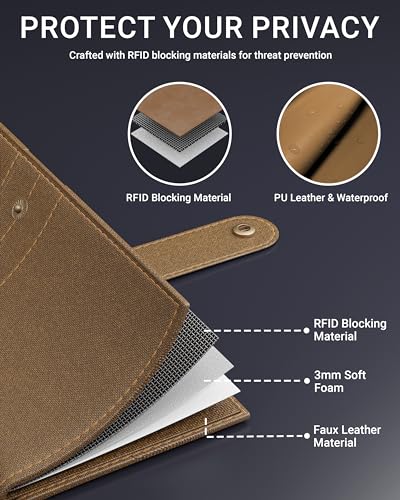 Image of FEDUS Leather Premium Long Currency Holder,Passport Holder for Unisex, Wallet with Card Holder,Id Card,Ticket,Currency,Boarding Pass Slots RFID Protected Travel Accessories Organiser,Brown