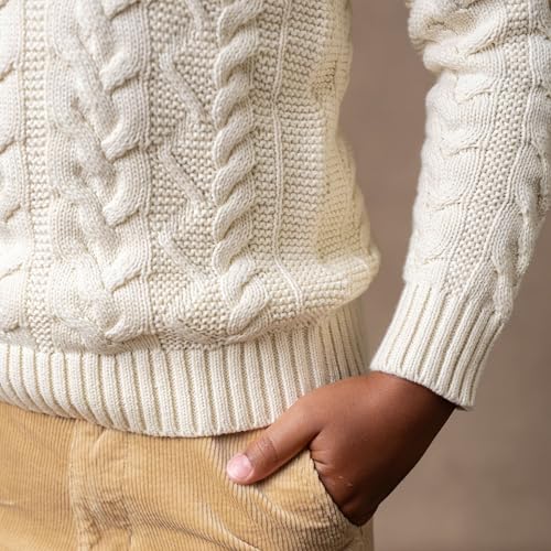 Image of Hope & Henry Boys' Mock Neck Cable Sweater with Button Placket