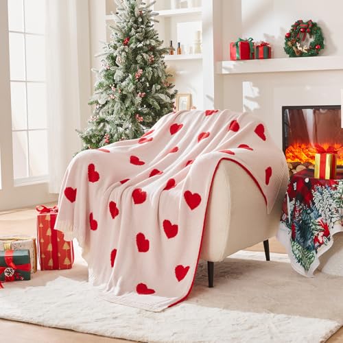 Image of CozeCube Reversible Knit Throw Blanket, Red Love Heart, 50 inchx60 inch