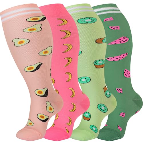 Image of bropite 3 /4 Pairs Plus Size Compression Socks Extra Wide Calf Women&Men 20-30mmHg Support Dancing Cycling Running Climbing