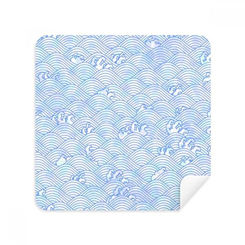 Essuie-verres suédé géométrie bleue - Tissu haut de gamme motif vagues japonaises pour optique