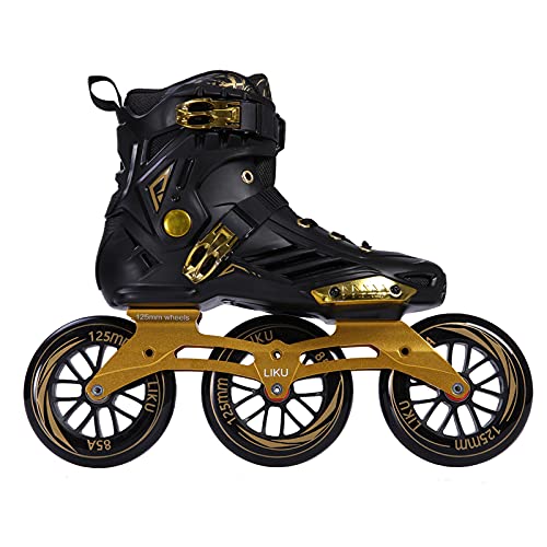 LIKU Performance 125 3WD Speed Inline Skates Unisex (Black&Gold, Men 10.5/Women 11.5)
