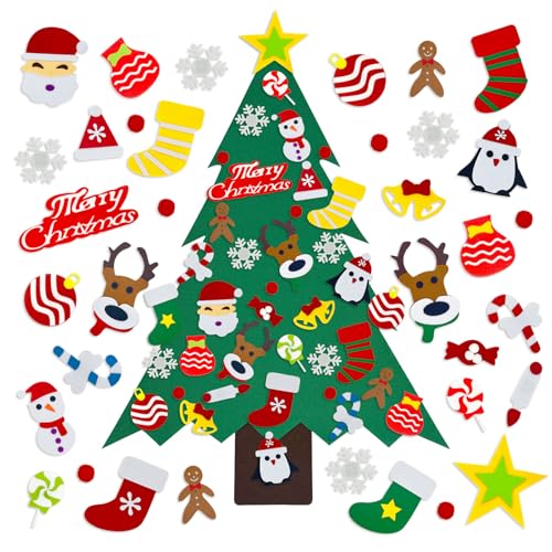 Árbol de Navidad de fieltro con 38 adornos, árbol de Navidad de fieltro Montessori de 3.2 pies para niños pequeños, Navidad, Año Nuevo, puerta, pared, ventana, decoración artesanal para niños